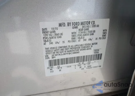 2015 Ford Edge Sel z USA, uszkodzony, nr VIN 2FMTK3J97FBC38890